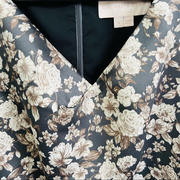 Gal Meets Glam Elle Dutchess fit and flare satin floral prints dress - Picture 9 of 11